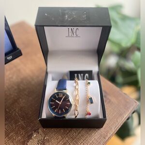 NEW Watch Bracelet Gift Set Blue Gold Tone 3-Piece